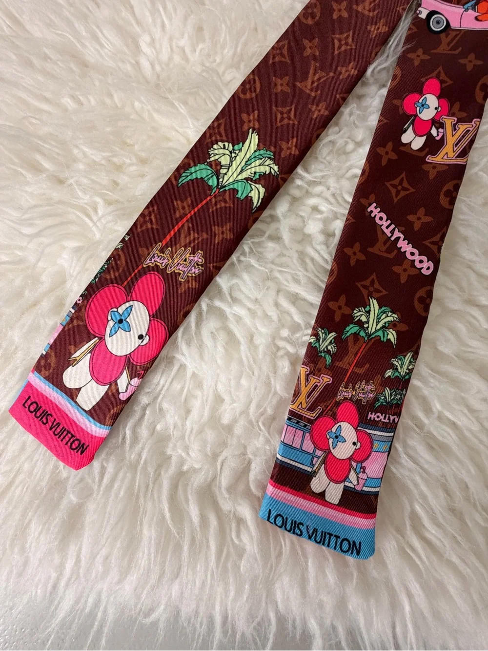 Brown Monogram x Cartoon Floral Bandeau Scarf